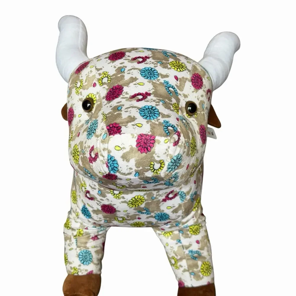 Western Linens Farm Pal Conchos Longhorn Plush Standing Floral Cow NWT Large